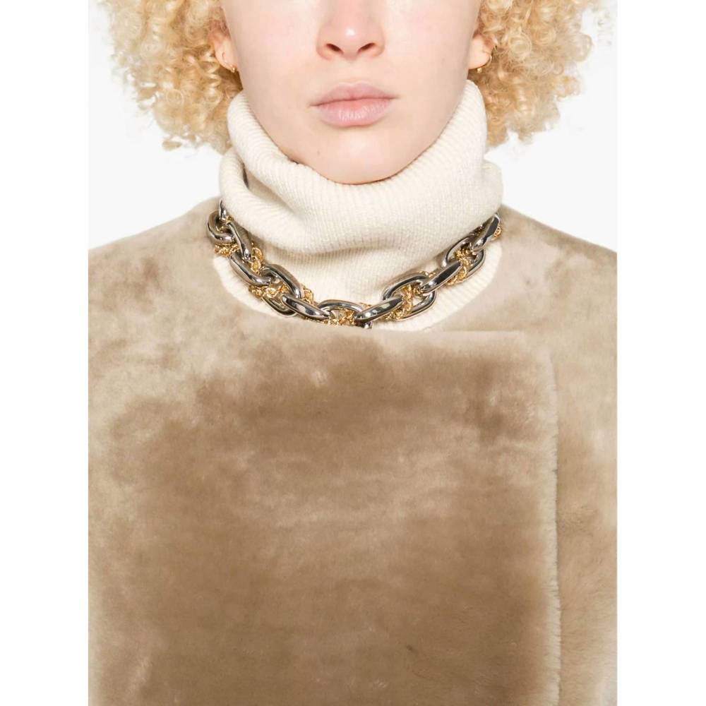 NEW TOTEME collarless shearling coat in rye - Picture 4 of 5